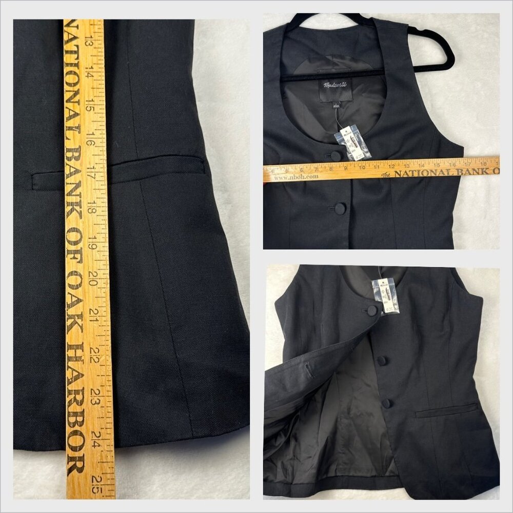 Madewell Scoopneck Cutaway Black Button Vest Top Size 2 Tailored Career Chic NWT - Picture 10 of 11